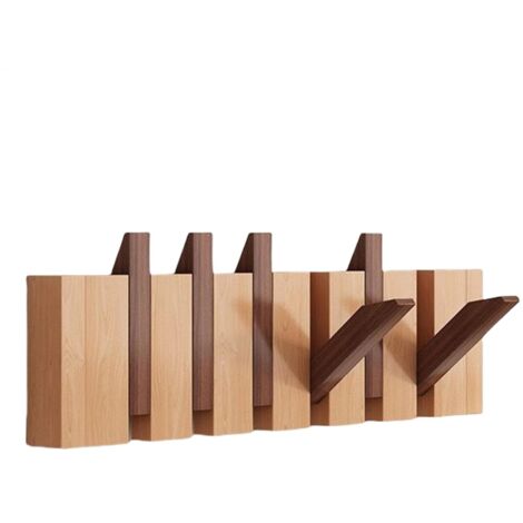 Garderobenständer mit 6 ausziehbaren Haken, Naturholz, Klaviertasten-Design, kein Bohren erforderlich, geeignet für Ankleidezimmer, Badezimmer, Küche und Eingangsbereich, OUYLAF (1/5)