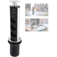 Multipresa retrattile e multifunzionale, design retrattile, 3 prese + 2 porte USB, ideale per piani di lavoro in ufficio e cucina, OUYLAF