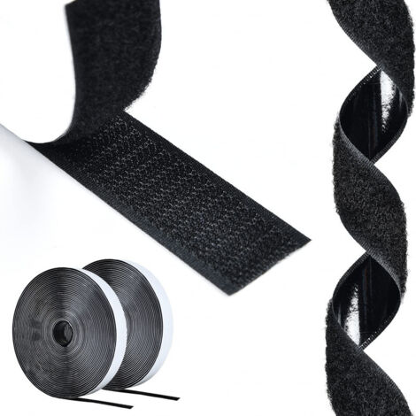 Cinta adhesiva extrafuerte de velcro de 25 m, doble cara (negra), 20 mm, para uso doméstico, bricolaje y manualidades, OUYLAF (1/5)