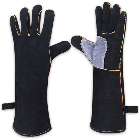 Guantes resistentes al calor extremo y al fuego, de cuero con costuras de Kevlar, ideales para chimeneas, estufas, hornos, parrillas, soldaduras, barbacoas, MIG, agarraderas y manejo de animales. OUYL