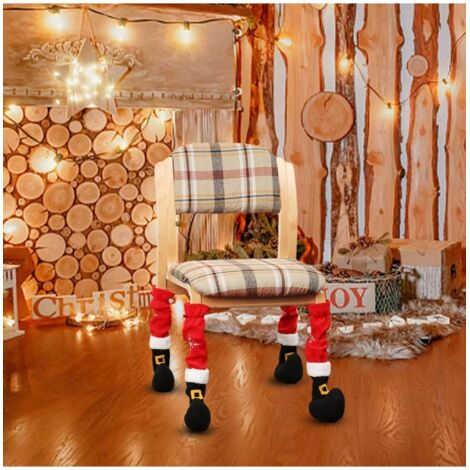 Ensemble de 4 housses de pieds de chaise de Noël, protège-pieds décoratifs en flanelle (1/5)