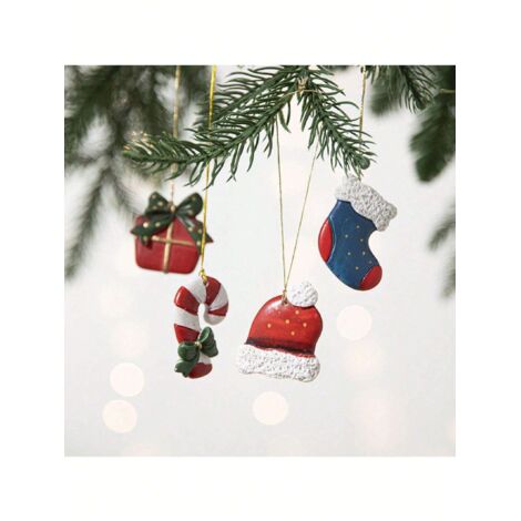 Ensemble de 4 décorations de Noël en résine pour sapin et décorations de fêtes (Style B) (1/5)