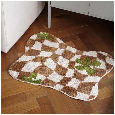 Tapis de bain antidérapant à damier, tapis moelleux en forme de papillon 55 x 70 cm(brun café) (1/5)