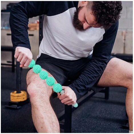 Bâton de massage corporel en forme de hérisson, rouleau de massage fascial portatif pour une relaxation musculaire profonde(Vert) (1/5)