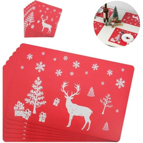 Mall Lot de 12 sets de table et dessous de verre décoration de Noël avec motif élan rouge (1/5)