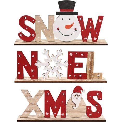 3 pièces Panneau en bois de Noël XMAS SNOW NOEL Décoration de table en bois Plaque d'enseigne de table de Noël Ornement en bois assemblé Signe de table décoratif pour la maison Table Chambre Bureau (1/5)