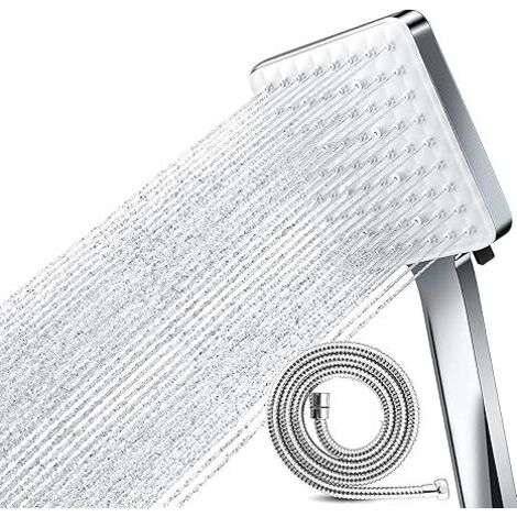 Pommeau de douche anti-stress avec 6 types de jets, grande plaque avec 72 trous pulvérise l'eau uniformément, pommeau de douche universel pour bain et spa (avec tuyau) (1/5)