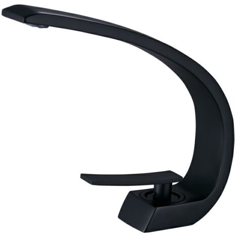 Courbe monotrou double poignée robinet d'eau chaude et froide robinet cascade eau salle de bain évier robinet salle de bain robinet lavabo noir mat (1/5)