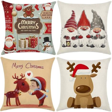 Noël Housses de coussin 4Pcs Bonhomme De Neige Renne Père Noël Doux Housses D'oreiller De Vacances Linge Jeter Taies D'oreiller Housse de Coussin Noël Maison Chambre Décoration Coussin,17,7 pouces (D) (1/5)