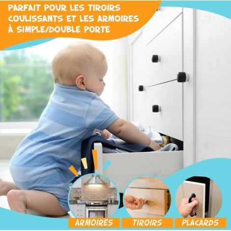 Serrures Magnétiques De Sécurité Pour Enfants - Lot De 4 Avec 1 Clé - Bloque Portes Et Tiroirs D'armoire - Installation Facile Sans Perçage