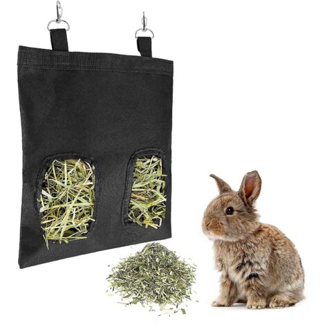 Mangeoire à Foin pour Lapin - Mangeoire à Foin pour Cochon d'Inde à Suspendre, Sac à Foin Pliable pour Petit Lapin Chinchilla Hamster (1pc, Noir) (1/5)