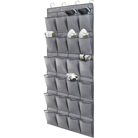 Range-chaussures à suspendre sur la porte 24 Poches, Stockage de Chaussures, Pliable Collection de Chaussures Sac de Rangement Organisateur avec Crochets, Gris en Lin, (1/5)