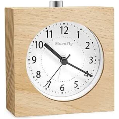 Réveil analogique sans tic-tac, bois avec réveil snooze, réveil alimenté par batterie sans rayonnement, horloge de bureau avec veilleuse pour chambre à coucher, enfants de chevet et bureau (1/5)