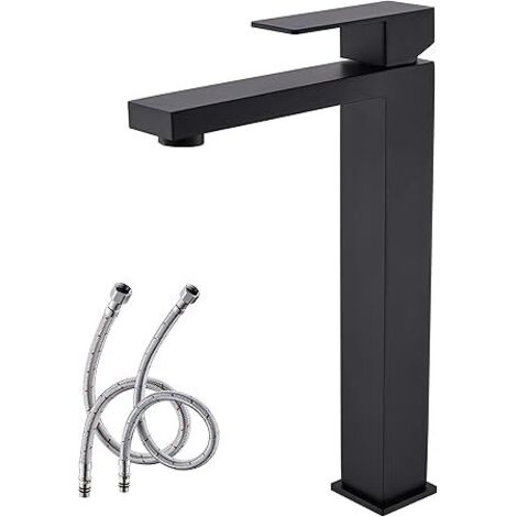 Grand robinet de salle de bain noir, robinet de salle de bain noir mat en acier inoxydable, grand évier de lavabo, robinet de lavabo en céramique à levier unique, robinet de salle de bain (1/5)