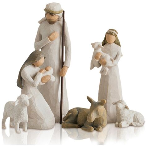 Kit de Nativité en Résine Nativité Gravée à la Main 6pcs Décoration de la Maison