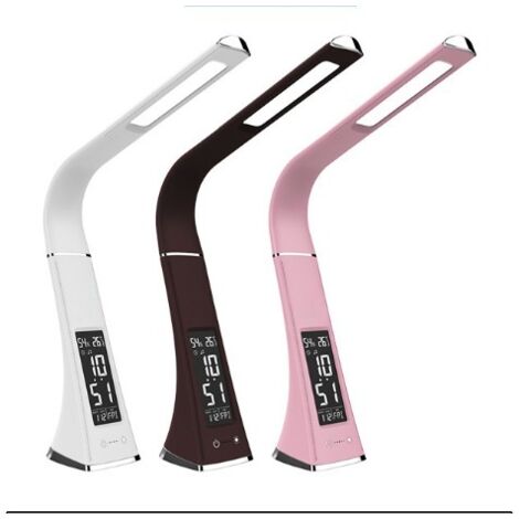 Lampe de bureau LED Lecture de bureau d'apprentissage avec calendrier Réveil Thermomètre - Blanc