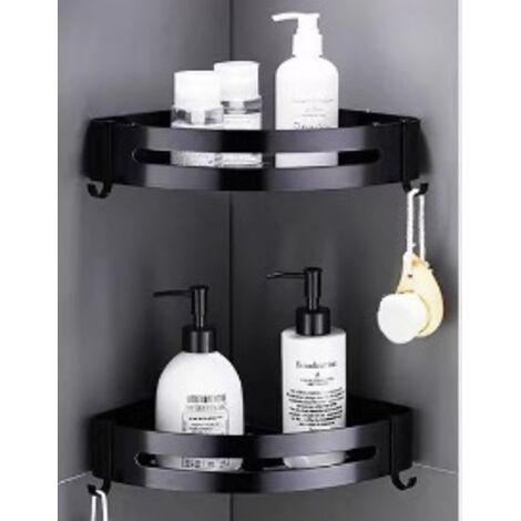 Etagère de Douche d'angle sans Perçage en Aluminium Aéronautique Douche Support Antirouille Autocollant pour Articles de Salle de Bains 2 Pièces (Noir) (1/5)