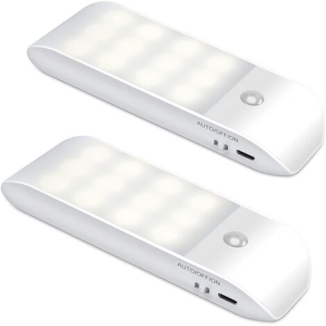 Veilleuse LED Rechargeable, [Lot de 2] Veilleuse Automatique avec Détecteur de Mouvement, AUTO/ON/OFF, Lampe de Placard avec Bande Magnétique pour Armoire, Couloir, Escalier, Cuisine, Blanc (1/5)