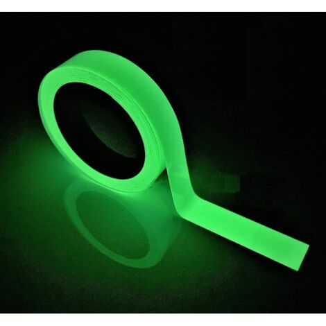 Glow in the Dark Tape, Ruban Autocollant Fluorescent, Ruban Adhésif Lumineux Vert Brillant, Ruban Adhésif Phosphorescent de Sécurité, Amovible, Imperméable à L'eau, Photoluminescent,10Mx1CM (1/5)