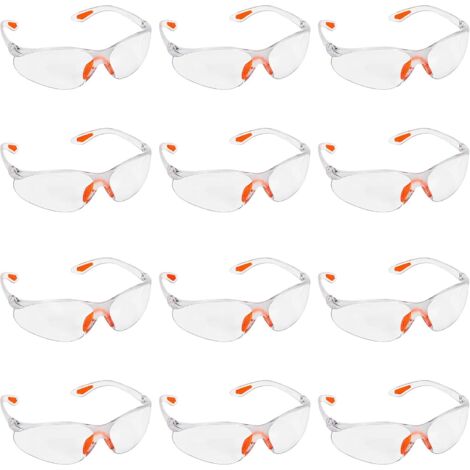 Lot de 12 Lunettes de Sécurité Transparentes - Lunettes de Protection Avec Verres en Plastique, Pont-de-Nez et Embouts de Branches en Caoutchouc pour plus de Confort - Lunette Transparente PPE (1/5)