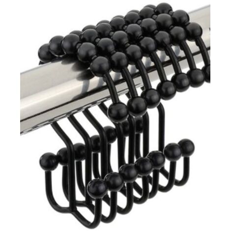 Douche Rideau Anneaux,en Acier Inoxydable Heavy Duty draperie cintres Clip Anneaux Poli Chrome pour Salle de Bain fenêtre tiges Rideaux doublures, 12 comte（noir） (1/4)