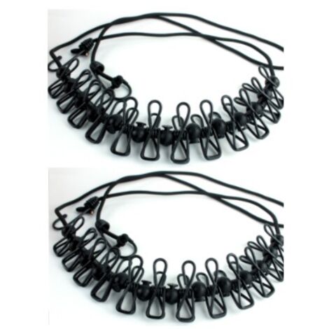 2 pièces Corde à Linge,Portable élastique Ajustable Rétractable Corde à Linge extérieure de Camping avec 12 Clips et Boucles de Positionnement,pour Les Voyages en plein Camping interieur  noir (1/5)