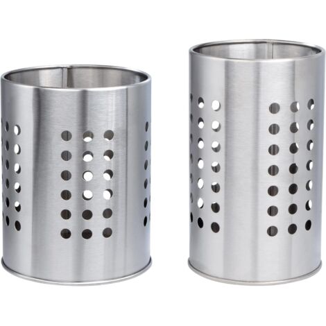 Égouttoir à Couverts, 2Pcs Porte-Ustensiles Rond en Acier Inoxydable, Boite de Rangement pour Ustensiles de Cuisine sur le Plan de Travail (Argent)