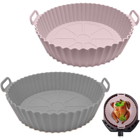 2 pièces Panier en Silicone Accessoires de Friteuse Nouveau style, Panier en Silicone Réutilisable pour Airfryer,Micro-Ondes, Le Moule à Gâteau, Le Cuiseur Vapeur, etc (rose+ gris) (1/5)