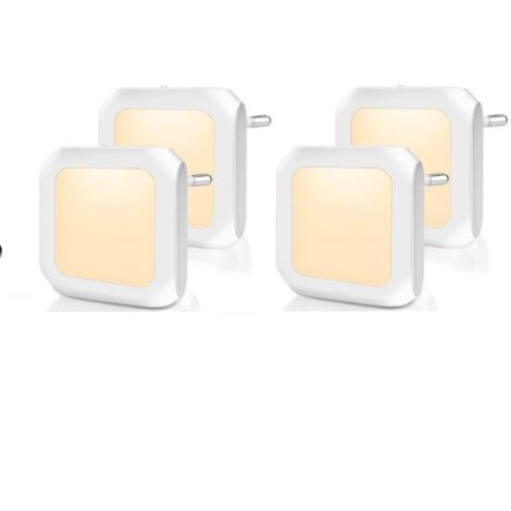 Veilleuse avec capteur crépusculaire, 4 pièces Luminosité Réglable à l'infini Très bon pour chambre d'enfant, escalier, chambre à coucher, cuisine, lampe d'orientation, blanc chaud (1/5)