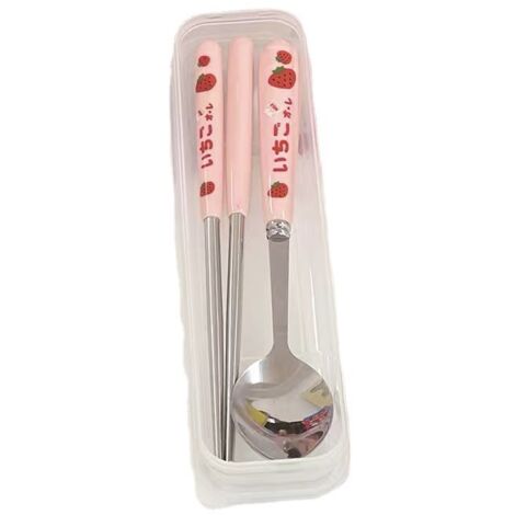Couverts de cuisine, baguettes coréennes mignonnes à la fraise cuillère fourchette avec étui voyage Portable vaisselle en acier inoxydable ustensiles de cuisine