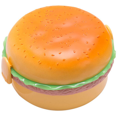 Boîte à déjeuner à Hamburger Double niveau, boîte à Bento à Hamburger mignon micro-ondes enfants école récipient à nourriture fourchette ensemble de vaisselle boîte à lunch hamburger ronde (1/5)