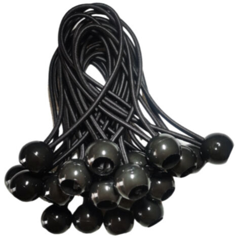 25 Pcs Cordons Élastiques avec Boules - Lot de 20 cm Tendeurs Universels avec Attaches - Sangle Elastique Résistant Parfaite pour le Camping, les Bagages & Bâches - Noir (1/5)