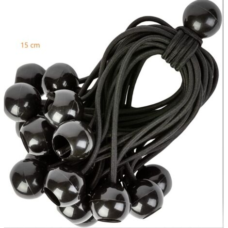 25 Pcs Cordons Élastiques avec Boules - Lot de 15 cm Tendeurs Universels avec Attaches - Sangle Elastique Résistant Parfaite pour le Camping, les Bagages & Bâches - Noir (1/5)