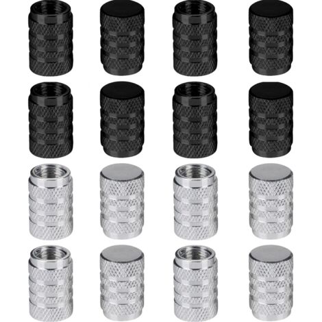 16 Pièces Bouchons de Valve de Pneu en Aluminium Capuchon Antipoussière de Roue de Voiture (Noir et Argent) (1/5)