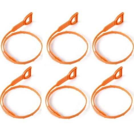 Lot de 6 nettoyants pour cheveux d'égouts Nettoyant pour cheveux anti-obstruction pour évier domestique53cm(couleur orange) (1/4)