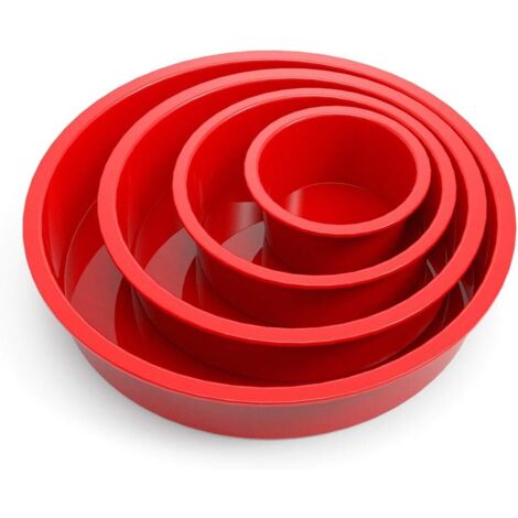 Moule Gateau Silicone, 4Pcs Moule a Gateau Rond, Moule à Manqué à Dégagement Rapide Pour Gateau Arc-en-ciel, Gateau éponge, Gateau D'anniversaire, Gâteau Au Fromage-Rouge, combinaison 4.6.8.10 pouces (1/5)