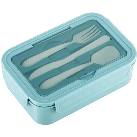 Boîte à déjeuner Bento pour enfants et adultes avec 3 compartiments couverts anti-fuite 1400ml en plastique Snacks boîte à aliments pour micro-ondes（bleu） (1/4)