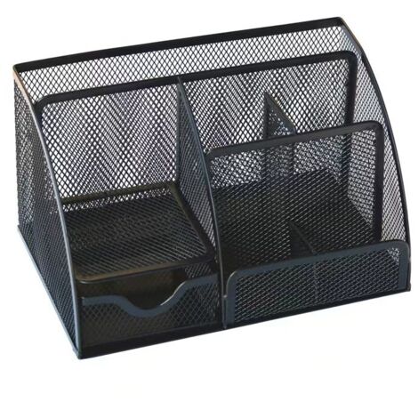 Rangement de Bureau Multifonctionnel, Organisateur de Bureau en Filet Simple avec Tiroir Coulissant, Porte-Stylo (Noir) (1/5)