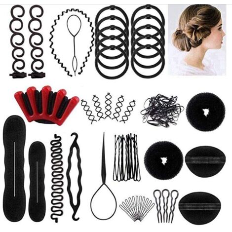 Ensemble de 25 accessoires de coiffure - Kit d'outils de tressage français et pour chignons - barrettes/outil de tressage/élastiques (1/5)