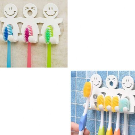 Mignon Support de Brosse à Dents avec Ventouse pour Murale de Salle de Bain Smiley Emoji Home Decor, 2 pcs (1/5)