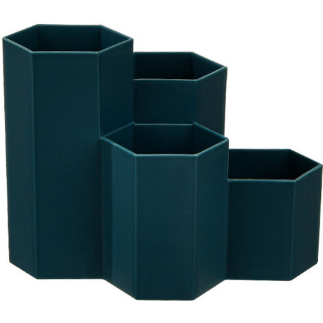 Porte-Stylo Hexagonal en Plastique, Organisateur de Crayon, Papeterie Crayon Container Multifonction, Pot à Crayons (bleu foncé) (1/5)