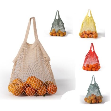 5 pièces Sac Fourre-Tout Tissé Tissé Net En Filet de Coton de Sac de Maille Réutilisable(5 couleurs aléatoires)manche court (1/5)