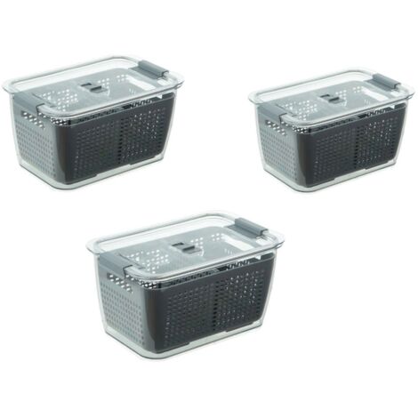 Lot De 3 Boîte De Conservation Alimentaire, Boîte Fraicheur 1,7 Lsans BPA pour Rangement Frigo avec Égouttoir, Récipient de Conservation Salade—gris (1/5)