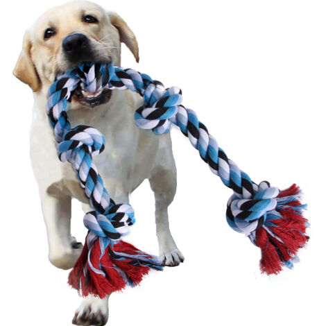1 Pcs Jouets Corde pour Chiens pour Mâcheurs Agressifs Grands/Moyens, Jouet à Macher Chien 96 cm 5 nœuds, Jouets de Tir à la Corde (1/5)