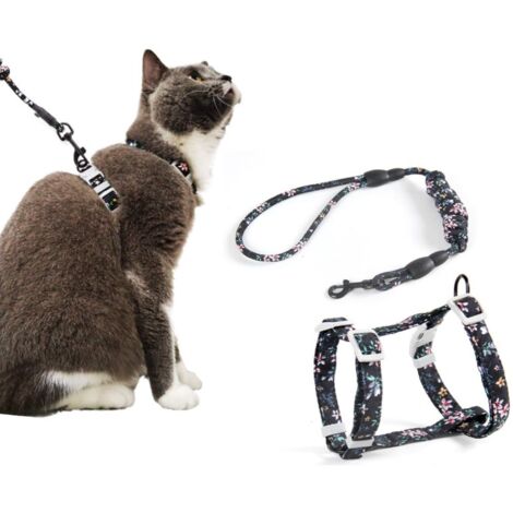Harnais Chat Réglable Harnais Laisse (120cm Noir S) pour Chat Petit Chien en Nylon  pour Chiot Chaton des Petits Animaux de Compagnie-Dans les 3 kg (1/5)