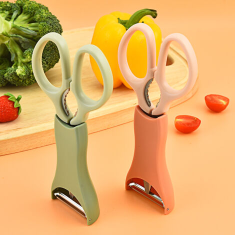 2 pièces-ciseaux et melon rabot ensemble deux pièces-ciseaux ménagers multifonctionnels en acier inoxydable-rose + vert (1/5)