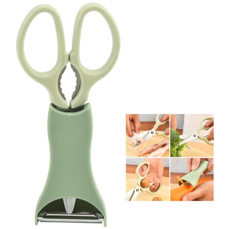 Ensemble deux pièces de ciseaux et rabot à melon-ciseaux ménagers multifonctionnels en acier inoxydable-vert (1/5)