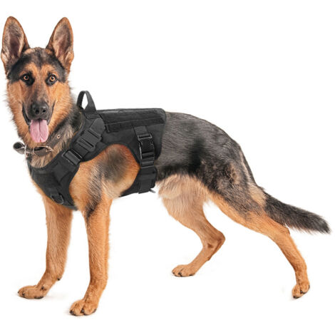 Vêtements d'entraînement tactiques pour chien Poitrine Dos Gilet en nylon imperméable pour chien Gilet d'entraînement pour chien grand et moyen - Noir L (1/5)