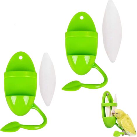 Lot de 2 grands os de seiche avec support pour oiseaux, calopsittes, tortues, escargots-vert (1/5)