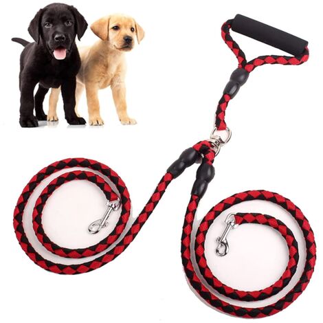1 Pcs Laisse Chien, Laisse Chien Double, Double Laisse pour Chien 1.4m pour 2 Chiens de Petit Moyenne Taille pour la Promenade et Le Dressage (Noir rouge) (1/5)